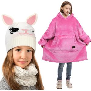 Catalonia Kid’s Oversized Wearable Blanket Hoodie Sweatshirt & Kids Knit Hats