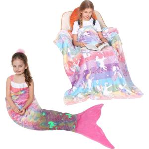 Catalonia Mermaid Tail Blanket for Girls and Girls Unicorn Glow in The Dark Blanket