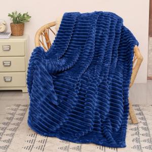Catalonia Super Soft Fuzzy Plush Throw Blanket for Adults and Kids, White Fleece Velvet Living Room Decor(Navy)