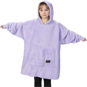 Catalonia Wearable Blanket Hoodie Kids Oversized Blanket Sweatshirt – Hooded Blanket with Pocket & Sleeves for Boys and Girls(Purple)