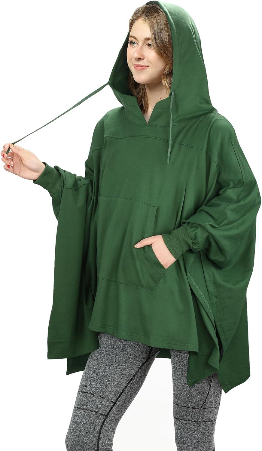 imageCatalonia Oversized Hoodie Sweatshirt Poncho Casual Hoodie Cape Batwing Coat Pullover Blanket for Adults Women MenGreen