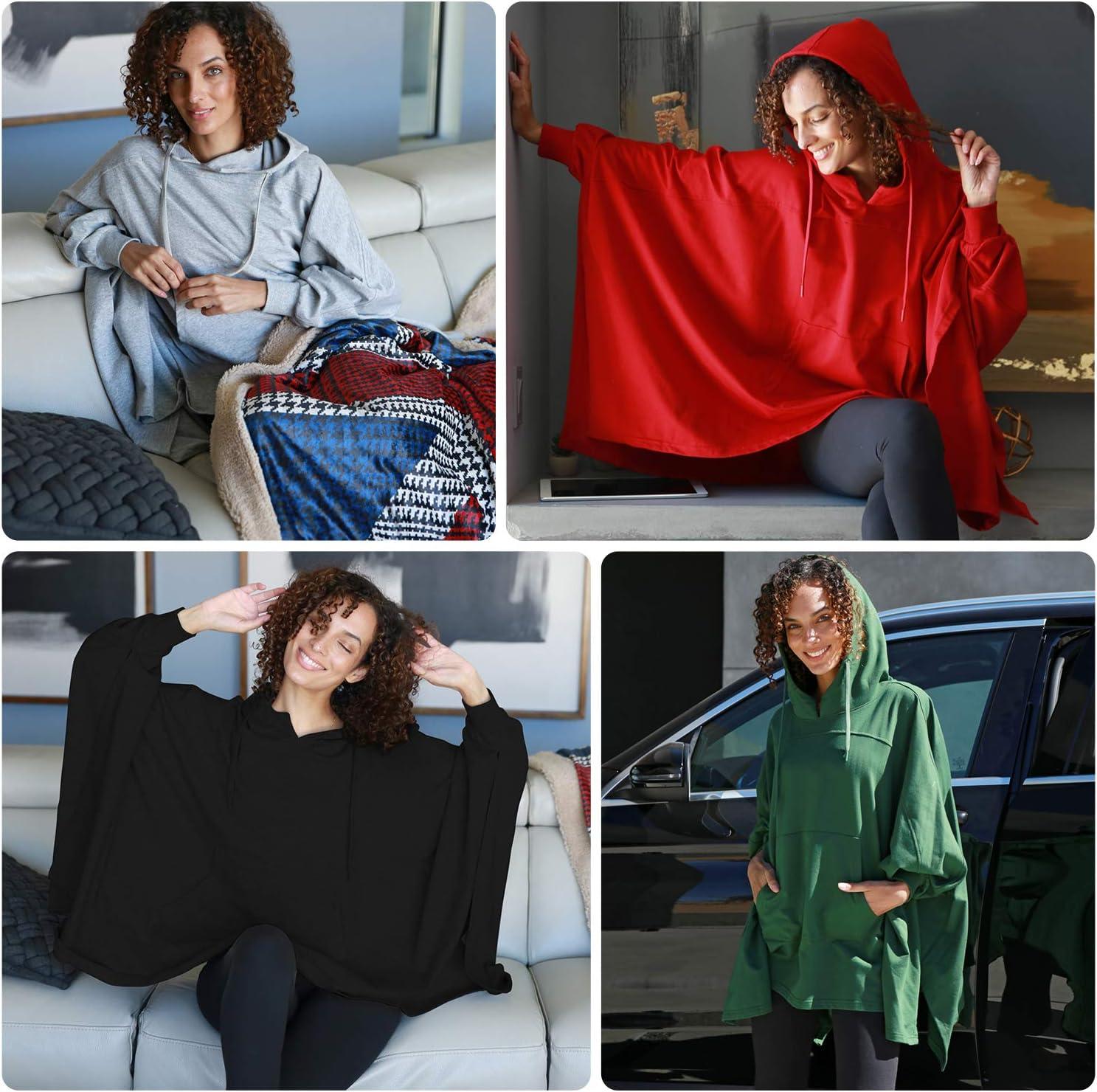 imageCatalonia Oversized Hoodie Sweatshirt Poncho Casual Hoodie Cape Batwing Coat Pullover Blanket for Adults Women MenRed