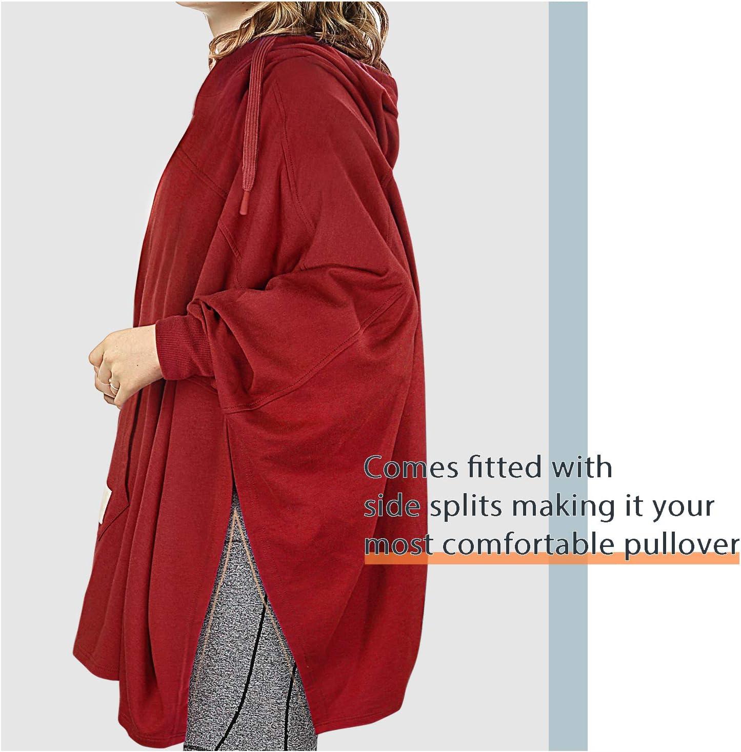 imageCatalonia Oversized Hoodie Sweatshirt Poncho Casual Hoodie Cape Batwing Coat Pullover Blanket for Adults Women MenRed