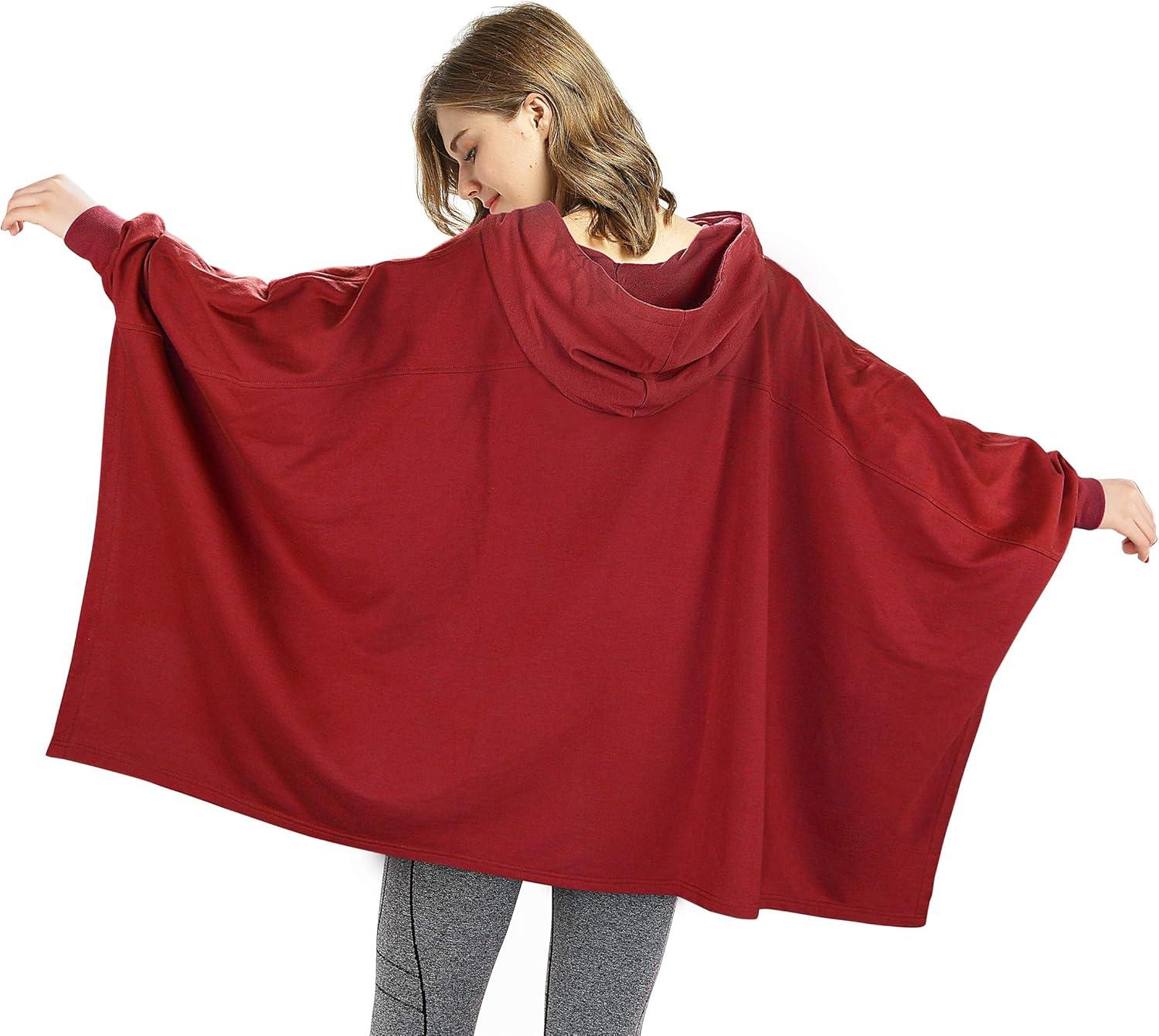 imageCatalonia Oversized Hoodie Sweatshirt Poncho Casual Hoodie Cape Batwing Coat Pullover Blanket for Adults Women MenRed