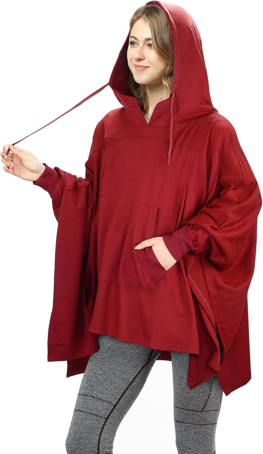 imageCatalonia Oversized Hoodie Sweatshirt Poncho Casual Hoodie Cape Batwing Coat Pullover Blanket for Adults Women MenRed
