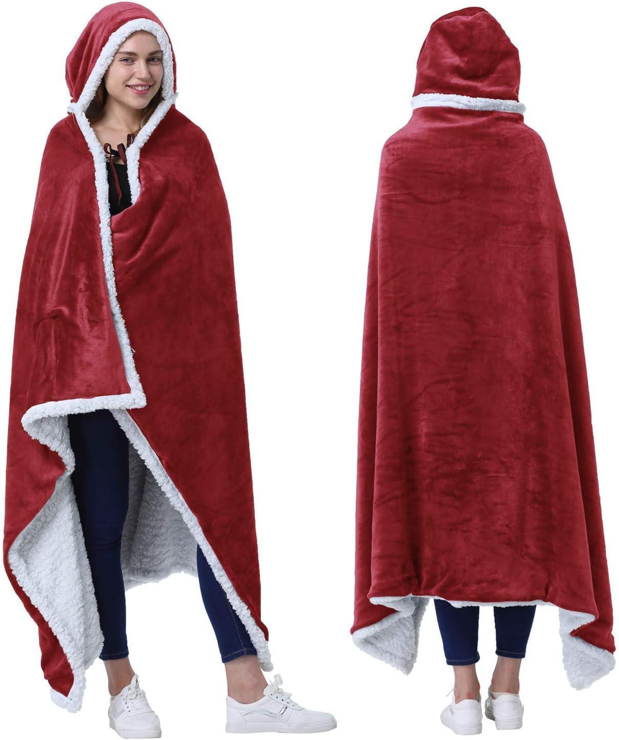 imageCatalonia Sherpa Wearable Blanket Blanket Poncho Wrap with Hood Soft Warm Cozy Snuggle Banket