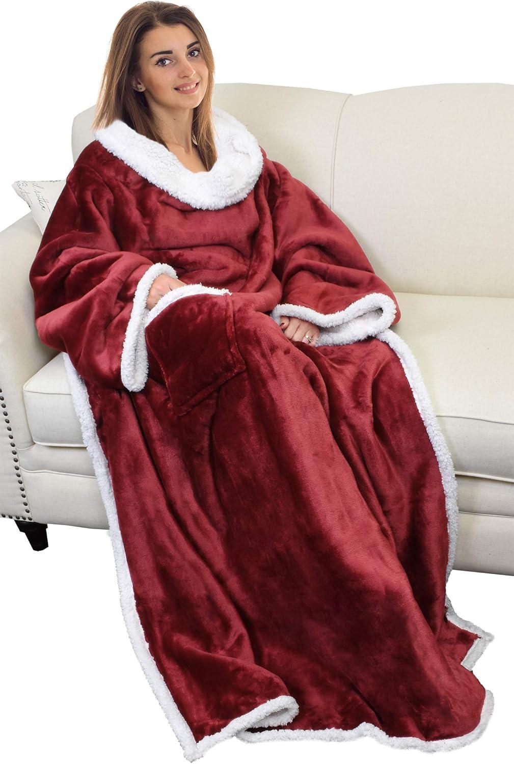 imageCatalonia Sherpa Wearable Blanket Blanket Poncho Wrap with Hood Soft Warm Cozy Snuggle Banket