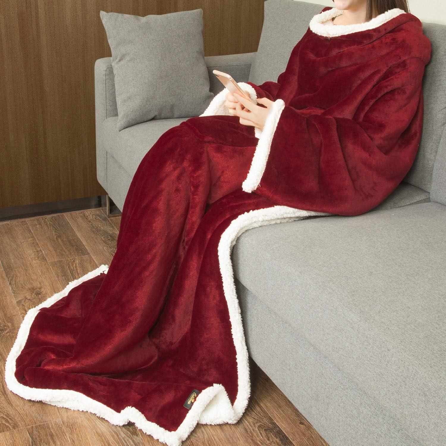imageCatalonia Sherpa Wearable Blanket Blanket Poncho Wrap with Hood Soft Warm Cozy Snuggle Banket