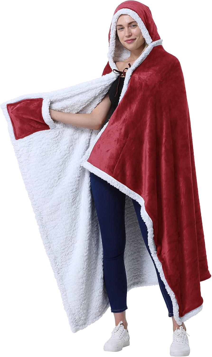 imageCatalonia Sherpa Wearable Blanket Blanket Poncho Wrap with Hood Soft Warm Cozy Snuggle Banket