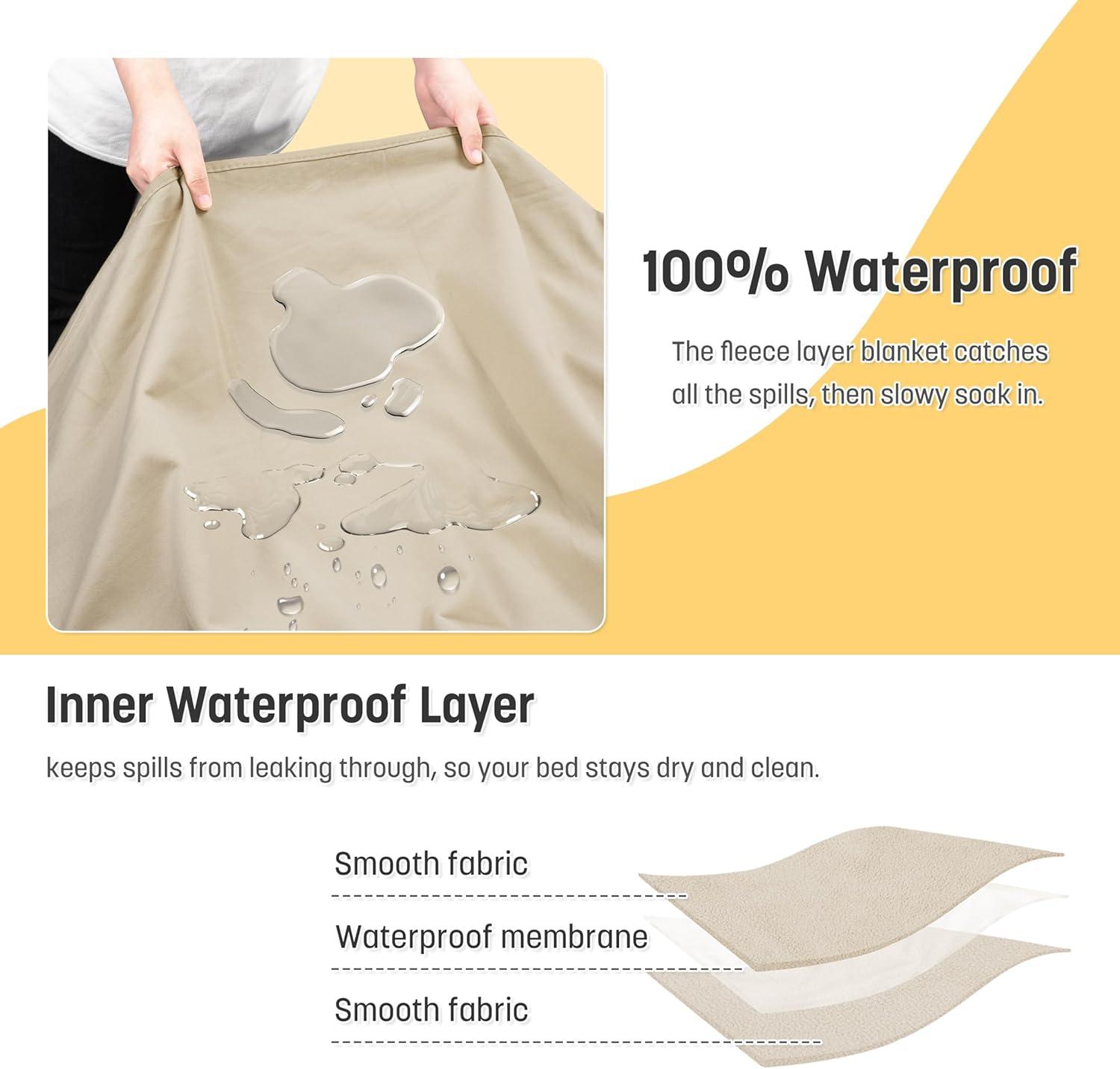 imageCatalonia Waterproof Reversible Blanket for Bed Leak Proof amp Stain Proof Bed Cover for Sofa CouchTaupe