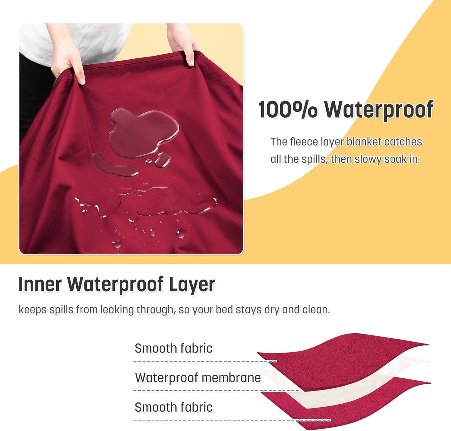 imageCatalonia Waterproof Reversible Blanket for Bed Leak Proof amp Stain Proof Bed Cover for Sofa CouchWine