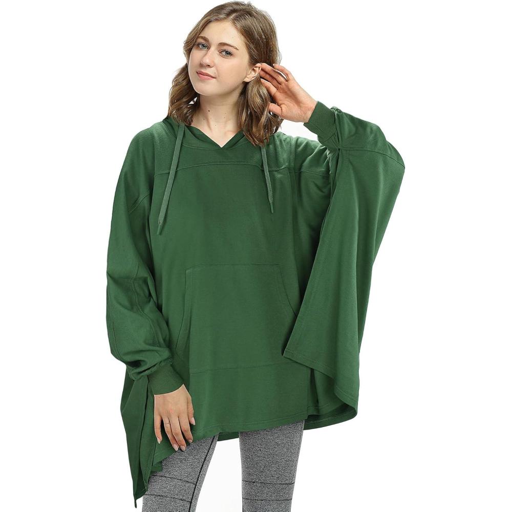imageCatalonia Oversized Hoodie Sweatshirt Poncho Casual Hoodie Cape Batwing Coat Pullover Blanket for Adults Women MenGreen