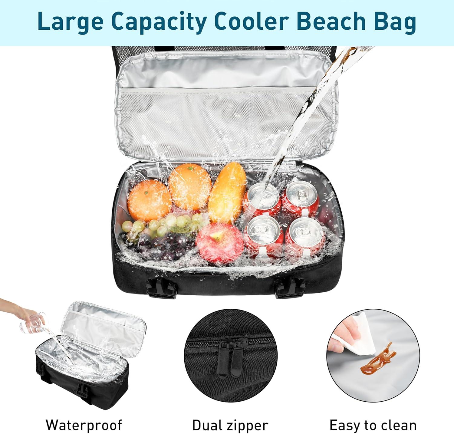 imageCatalonia Large Beach Tote Bags with Cooler Bag Mesh Beach Bag Women Sandproof Beach Bag for Toys amp Vacation Essentials for Your Family Beach TripBlack