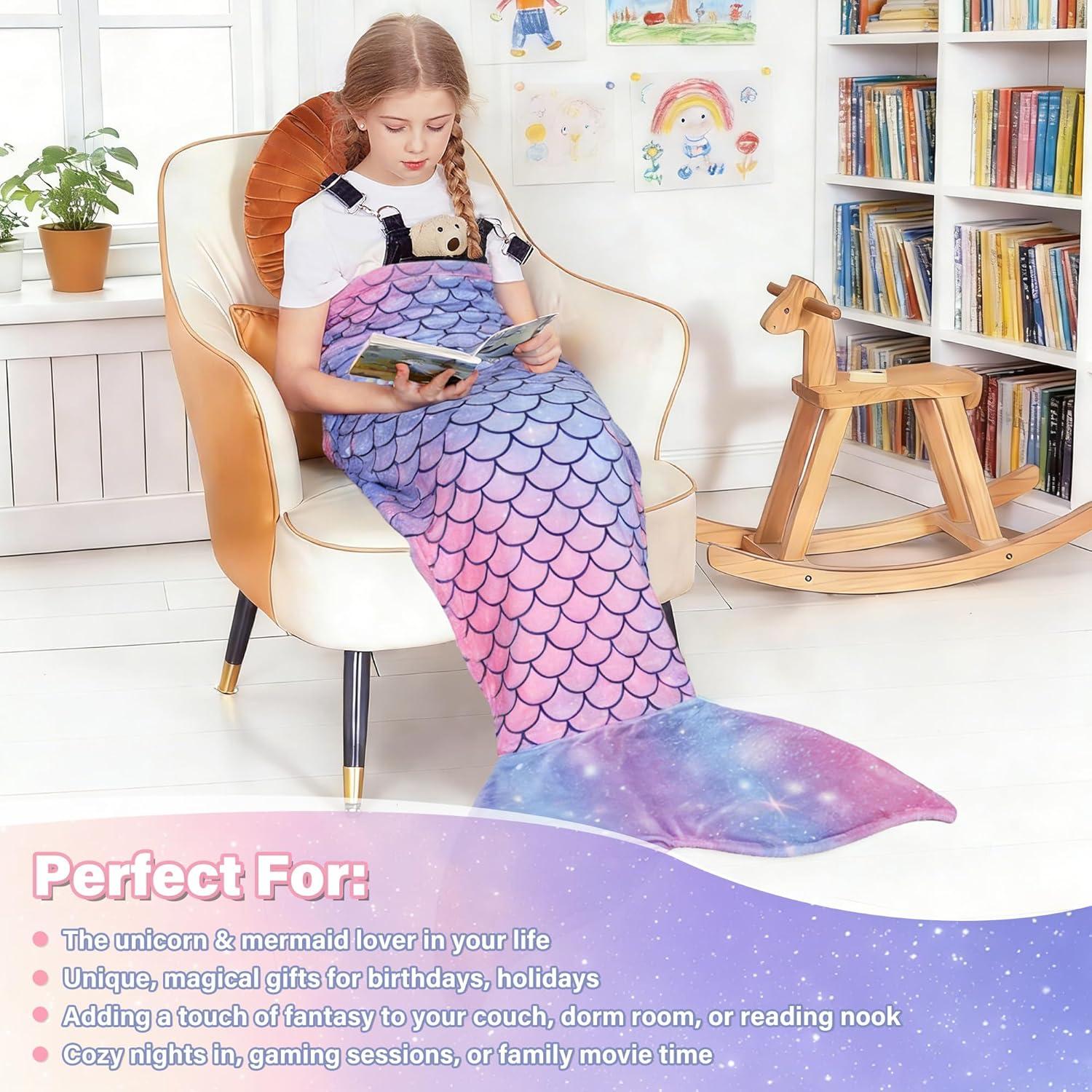 imageCatalonia Ultra Soft Mermaid Tail Blanket for Kids Fish Tail Snuggly Blanket Cozy Fleece Mermaid Gift for Girls ToddlersPurple Mermaid