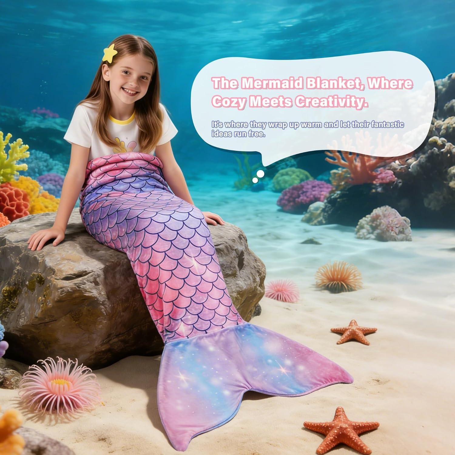 imageCatalonia Ultra Soft Mermaid Tail Blanket for Kids Fish Tail Snuggly Blanket Cozy Fleece Mermaid Gift for Girls ToddlersPurple Mermaid