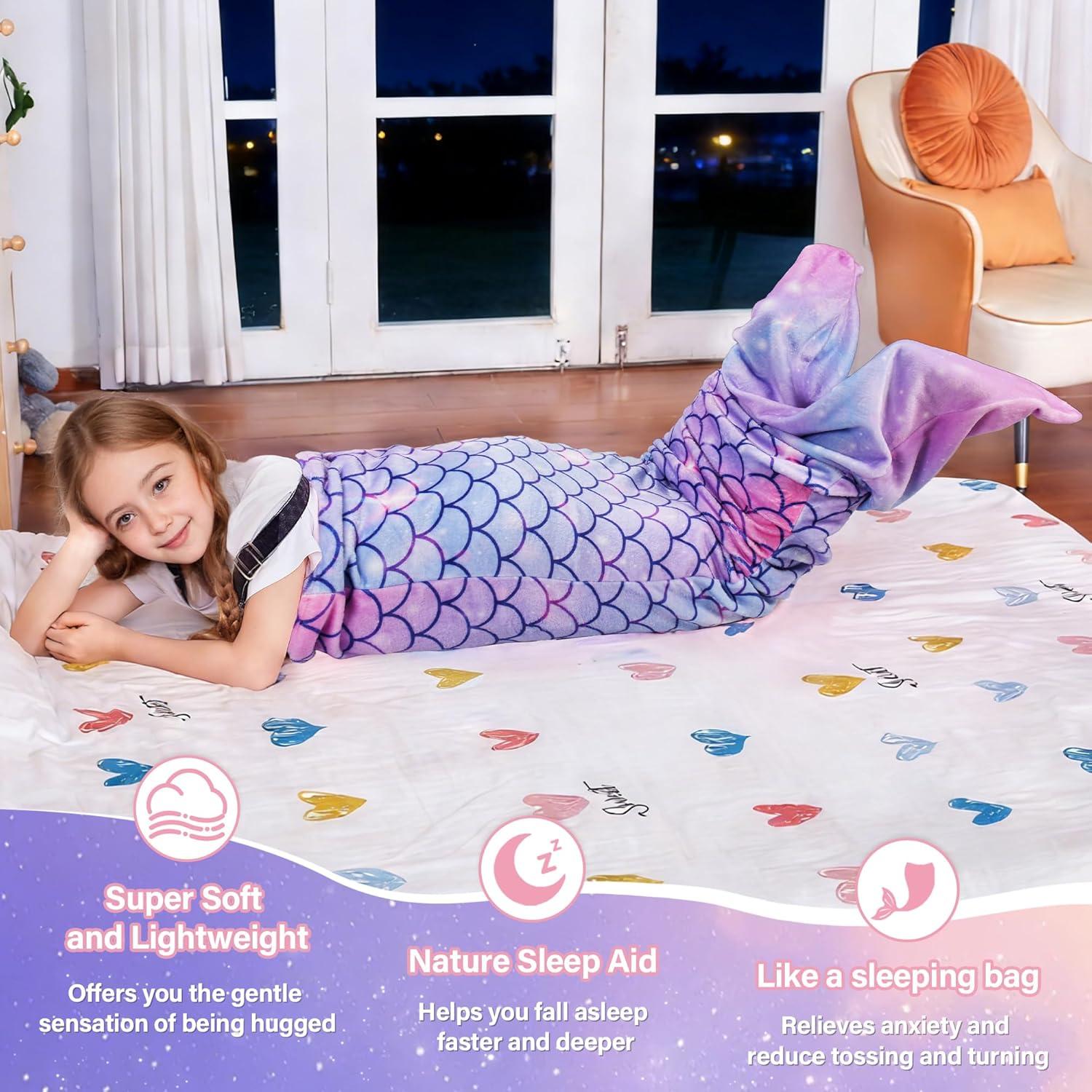 imageCatalonia Ultra Soft Mermaid Tail Blanket for Kids Fish Tail Snuggly Blanket Cozy Fleece Mermaid Gift for Girls ToddlersPurple Mermaid