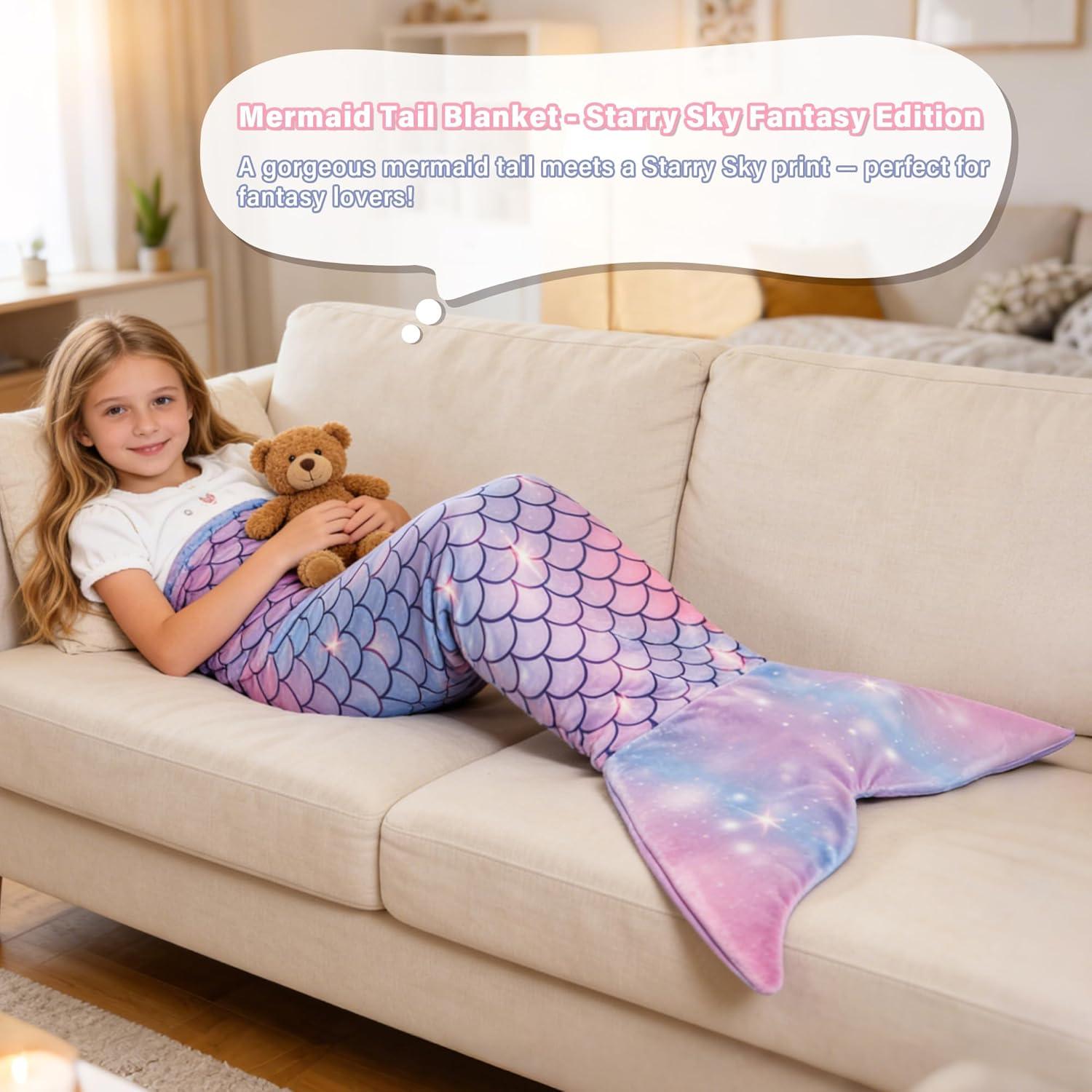 imageCatalonia Ultra Soft Mermaid Tail Blanket for Kids Fish Tail Snuggly Blanket Cozy Fleece Mermaid Gift for Girls ToddlersPurple Mermaid