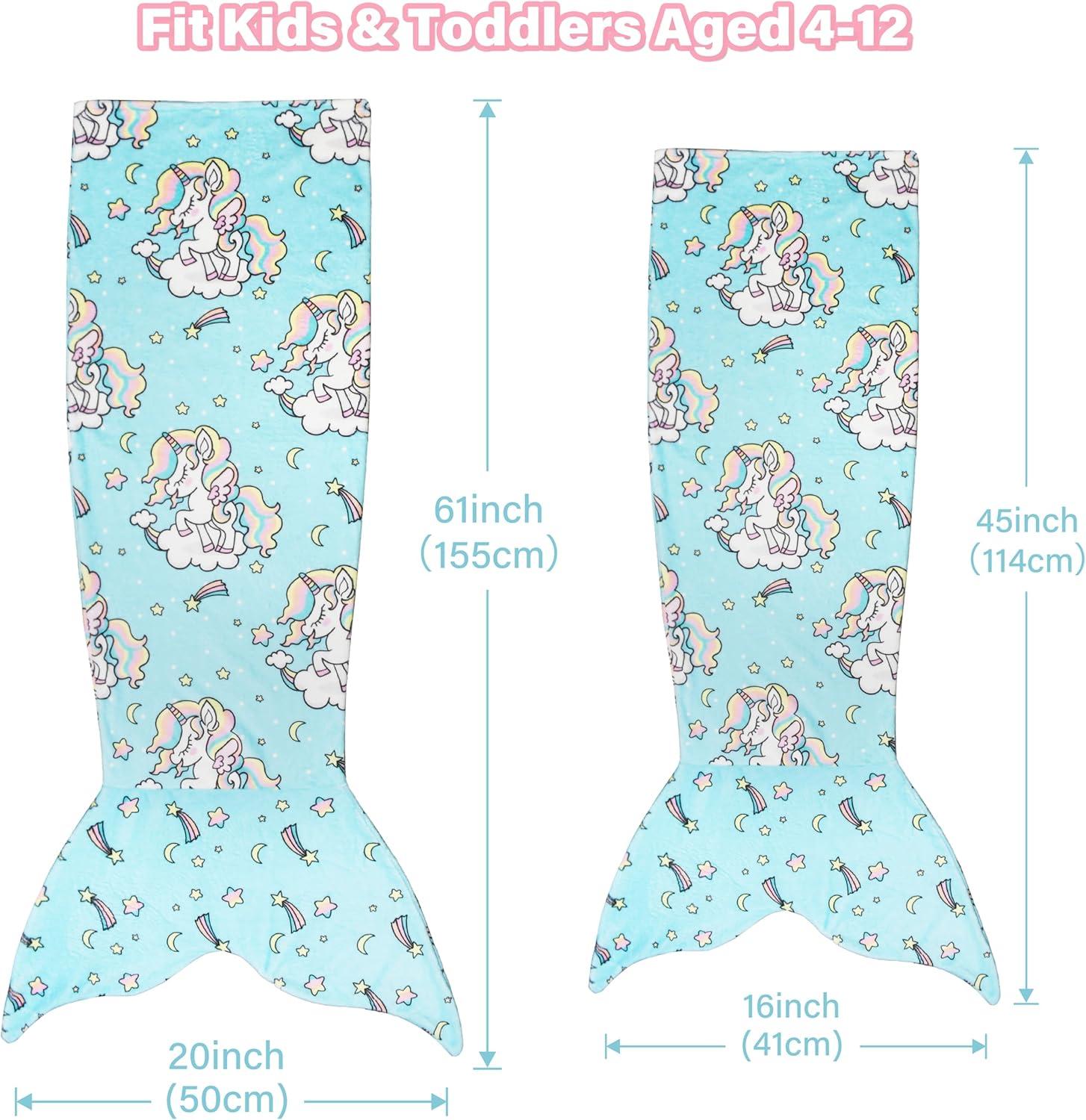 imageCatalonia Ultra Soft Mermaid Tail Blanket for Kids Fish Tail Snuggly Blanket Cozy Fleece Mermaid Gift for Girls ToddlersUnicorn Blue