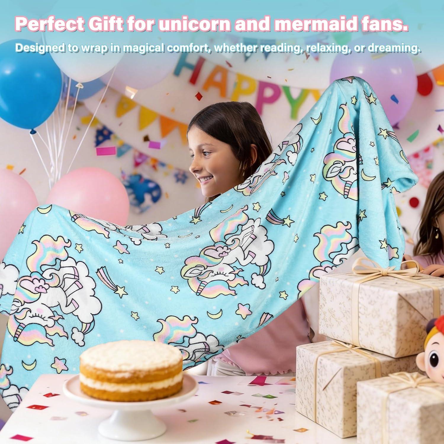 imageCatalonia Ultra Soft Mermaid Tail Blanket for Kids Fish Tail Snuggly Blanket Cozy Fleece Mermaid Gift for Girls ToddlersUnicorn Blue
