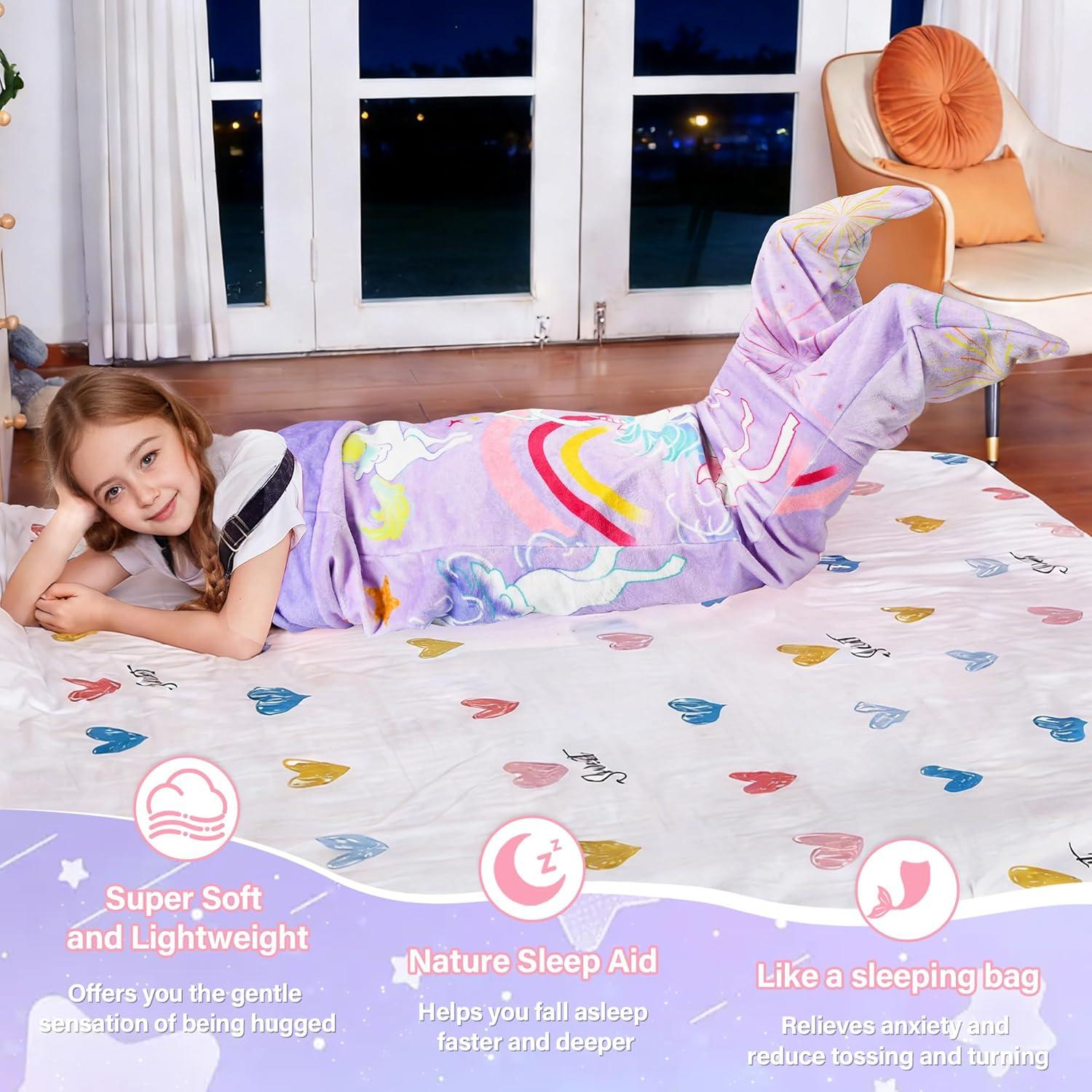 imageCatalonia Ultra Soft Mermaid Tail Blanket for Kids Fish Tail Snuggly Blanket Cozy Fleece Mermaid Gift for Girls ToddlersUnicorn Purple