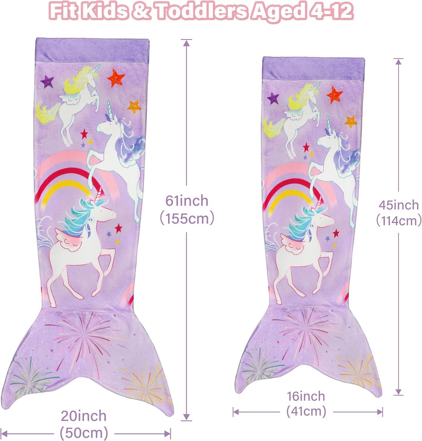 imageCatalonia Ultra Soft Mermaid Tail Blanket for Kids Fish Tail Snuggly Blanket Cozy Fleece Mermaid Gift for Girls ToddlersUnicorn Purple