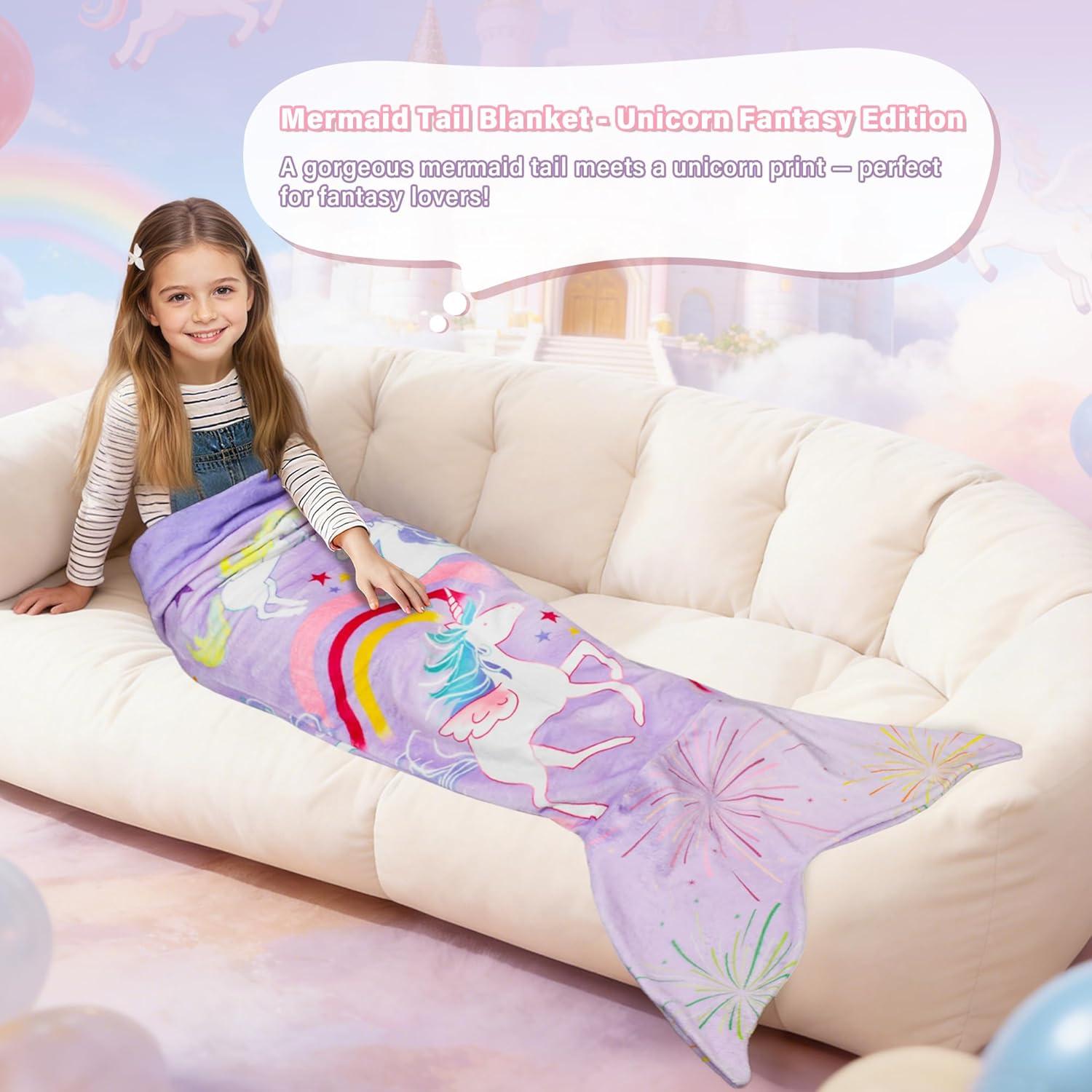 imageCatalonia Ultra Soft Mermaid Tail Blanket for Kids Fish Tail Snuggly Blanket Cozy Fleece Mermaid Gift for Girls ToddlersUnicorn Purple
