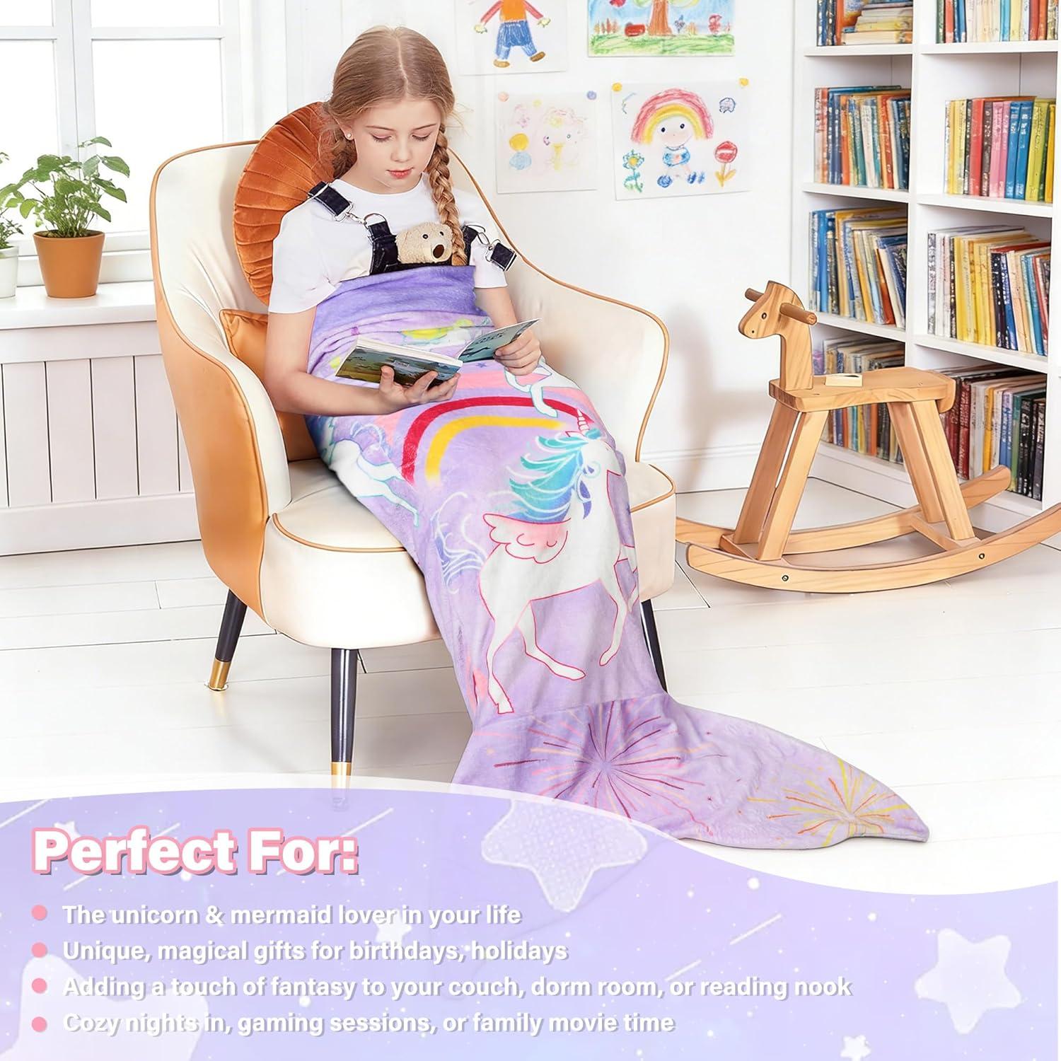 imageCatalonia Ultra Soft Mermaid Tail Blanket for Kids Fish Tail Snuggly Blanket Cozy Fleece Mermaid Gift for Girls ToddlersUnicorn Purple