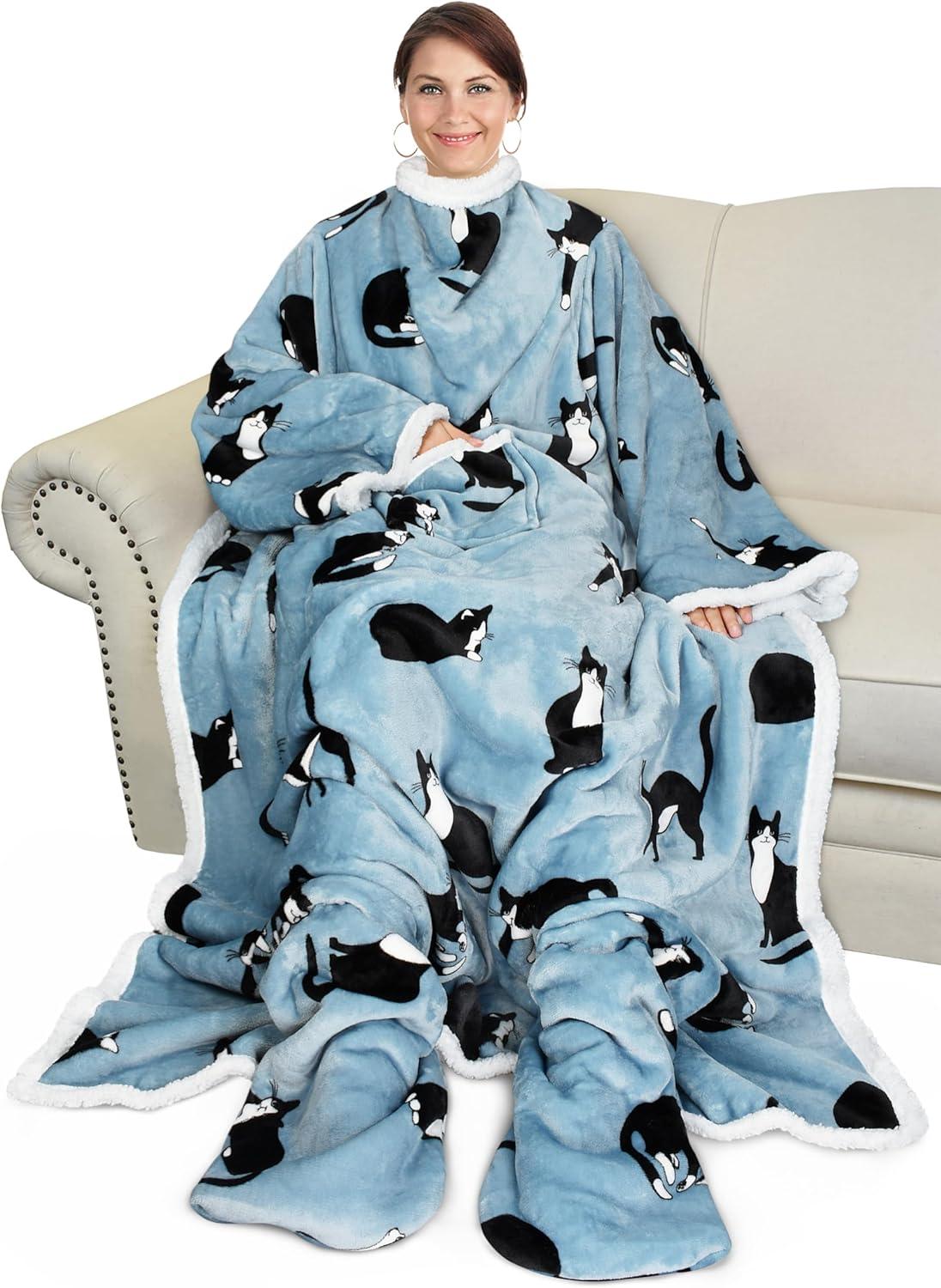 imageCatalonia Xmas Dachshund Print Wearable Blanket with Sleeves and Foot Pocket UltraSoft Warm Fleece Long Throw Snuggly Blanket for Sleeping amp TV Time Cozy Christmas Gift for Women amp MenWondercat Grey