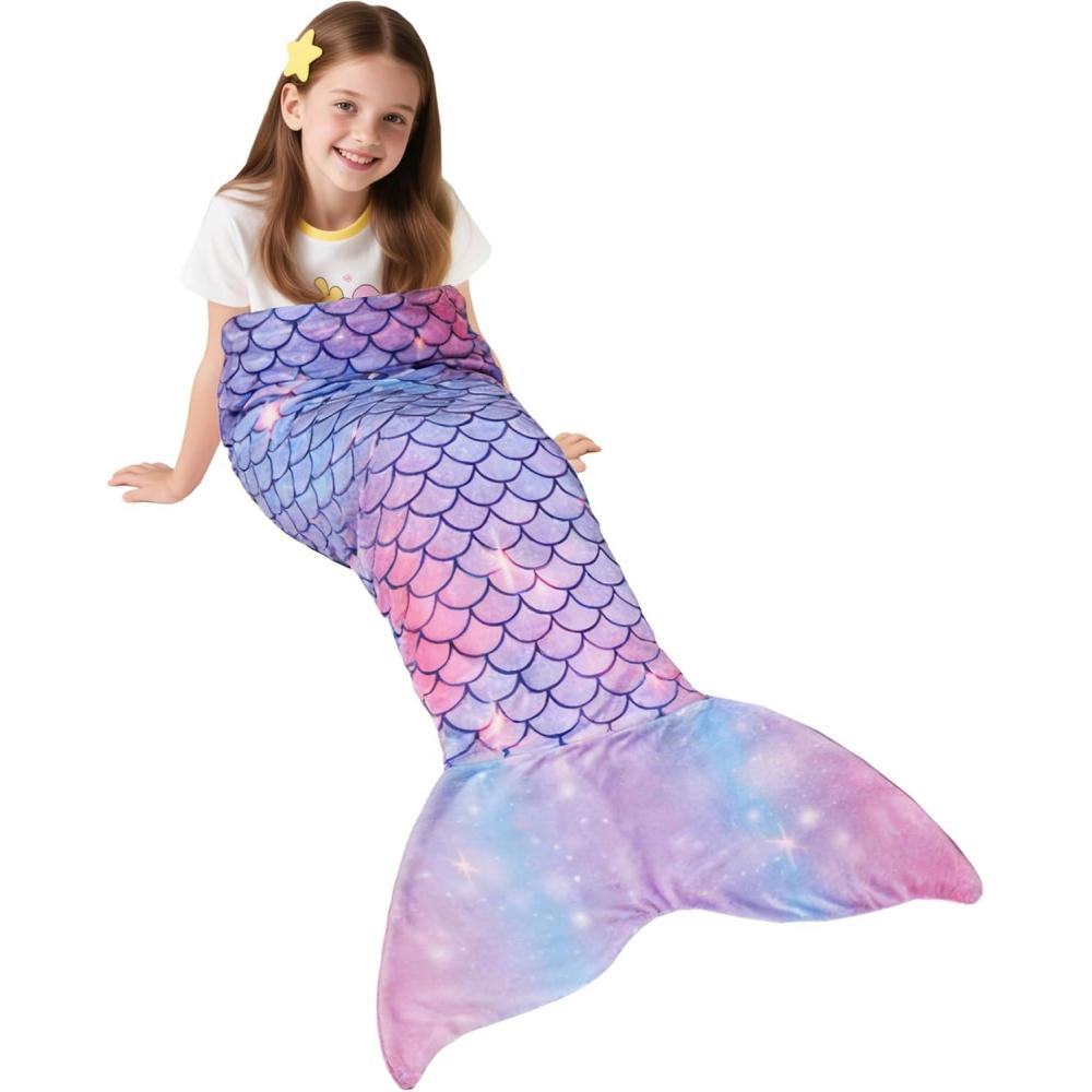 imageCatalonia Ultra Soft Mermaid Tail Blanket for Kids Fish Tail Snuggly Blanket Cozy Fleece Mermaid Gift for Girls ToddlersPurple Mermaid