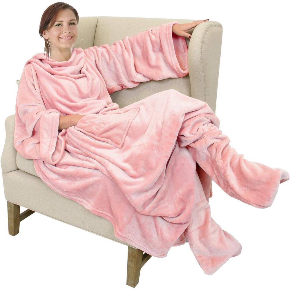 imageCatalonia Xmas Dachshund Print Wearable Blanket with Sleeves and Foot Pocket UltraSoft Warm Fleece Long Throw Snuggly Blanket for Sleeping amp TV Time Cozy Christmas Gift for Women amp MenPink