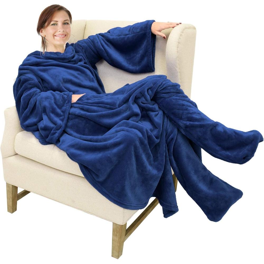 imageCatalonia Xmas Dachshund Print Wearable Blanket with Sleeves and Foot Pocket UltraSoft Warm Fleece Long Throw Snuggly Blanket for Sleeping amp TV Time Cozy Christmas Gift for Women amp MenNavy