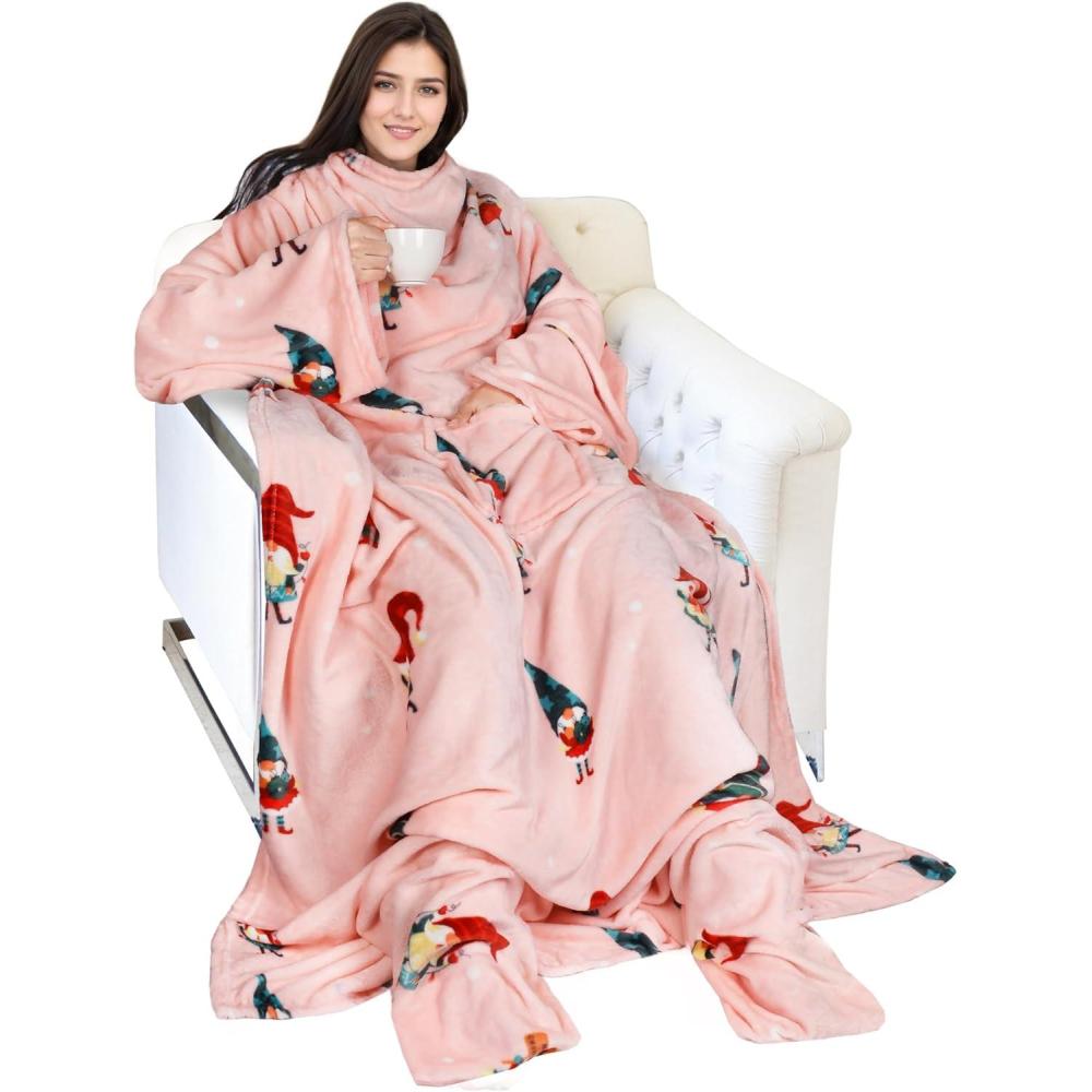 imageCatalonia Xmas Dachshund Print Wearable Blanket with Sleeves and Foot Pocket UltraSoft Warm Fleece Long Throw Snuggly Blanket for Sleeping amp TV Time Cozy Christmas Gift for Women amp MenChristmas Dwarfs