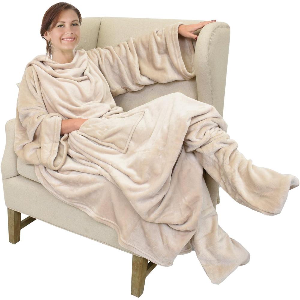 imageCatalonia Xmas Dachshund Print Wearable Blanket with Sleeves and Foot Pocket  UltraSoft Warm Fleece Long Throw Snuggly Blanket for Sleeping amp TV Time  Cozy Christmas Gift for Women amp MenLatte