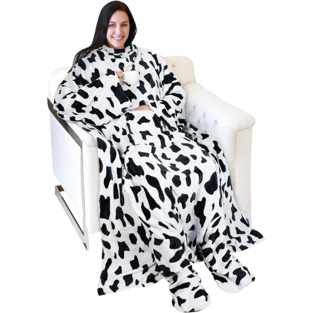 imageCatalonia Xmas Dachshund Print Wearable Blanket with Sleeves and Foot Pocket UltraSoft Warm Fleece Long Throw Snuggly Blanket for Sleeping amp TV Time Cozy Christmas Gift for Women amp MenDalmatian