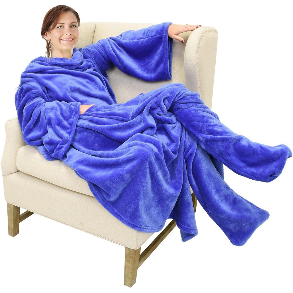 imageCatalonia Xmas Dachshund Print Wearable Blanket with Sleeves and Foot Pocket  UltraSoft Warm Fleece Long Throw Snuggly Blanket for Sleeping amp TV Time  Cozy Christmas Gift for Women amp MenBlue