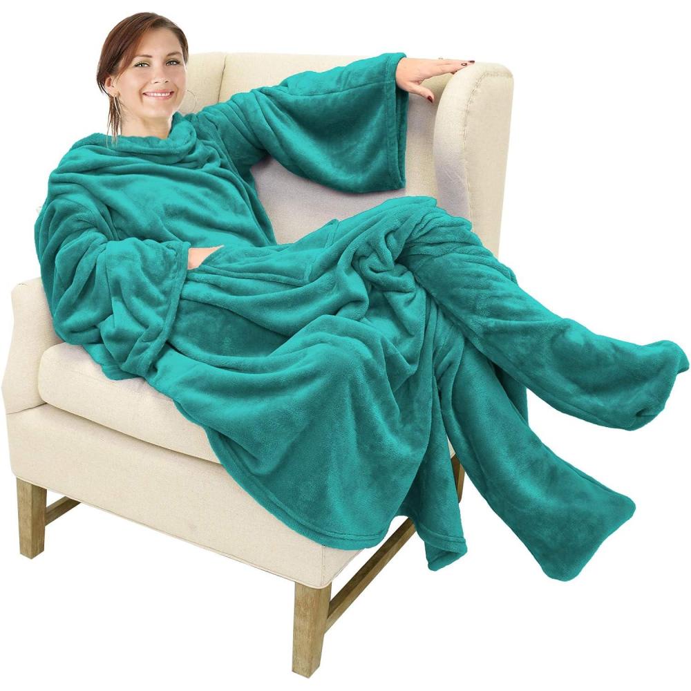 imageCatalonia Xmas Dachshund Print Wearable Blanket with Sleeves and Foot Pocket  UltraSoft Warm Fleece Long Throw Snuggly Blanket for Sleeping amp TV Time  Cozy Christmas Gift for Women amp MenGreen