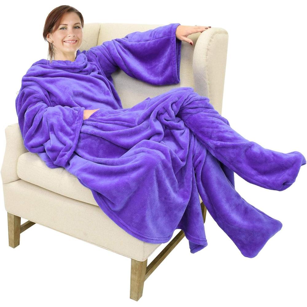 imageCatalonia Xmas Dachshund Print Wearable Blanket with Sleeves and Foot Pocket  UltraSoft Warm Fleece Long Throw Snuggly Blanket for Sleeping amp TV Time  Cozy Christmas Gift for Women amp MenPurple