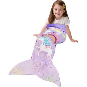 Catalonia Ultra Soft Mermaid Tail Blanket for Kids, Fish Tail Snuggly Blanket, Cozy Fleece Mermaid Gift for Girls Toddlers(Unicorn Purple)