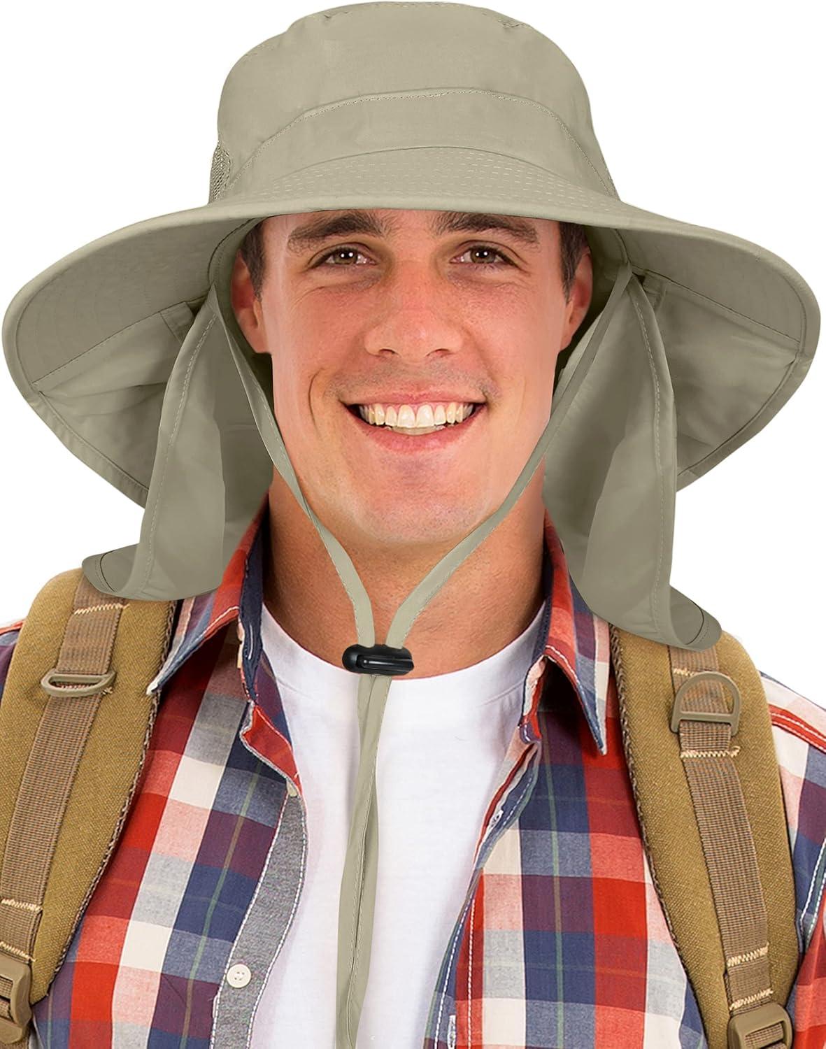 imageCatalonia Sun Hat for MenOutdoor Wide Brim Hat with Neck Flap Cover for Fishing Hiking Safari GardeningOlive Side Mesh
