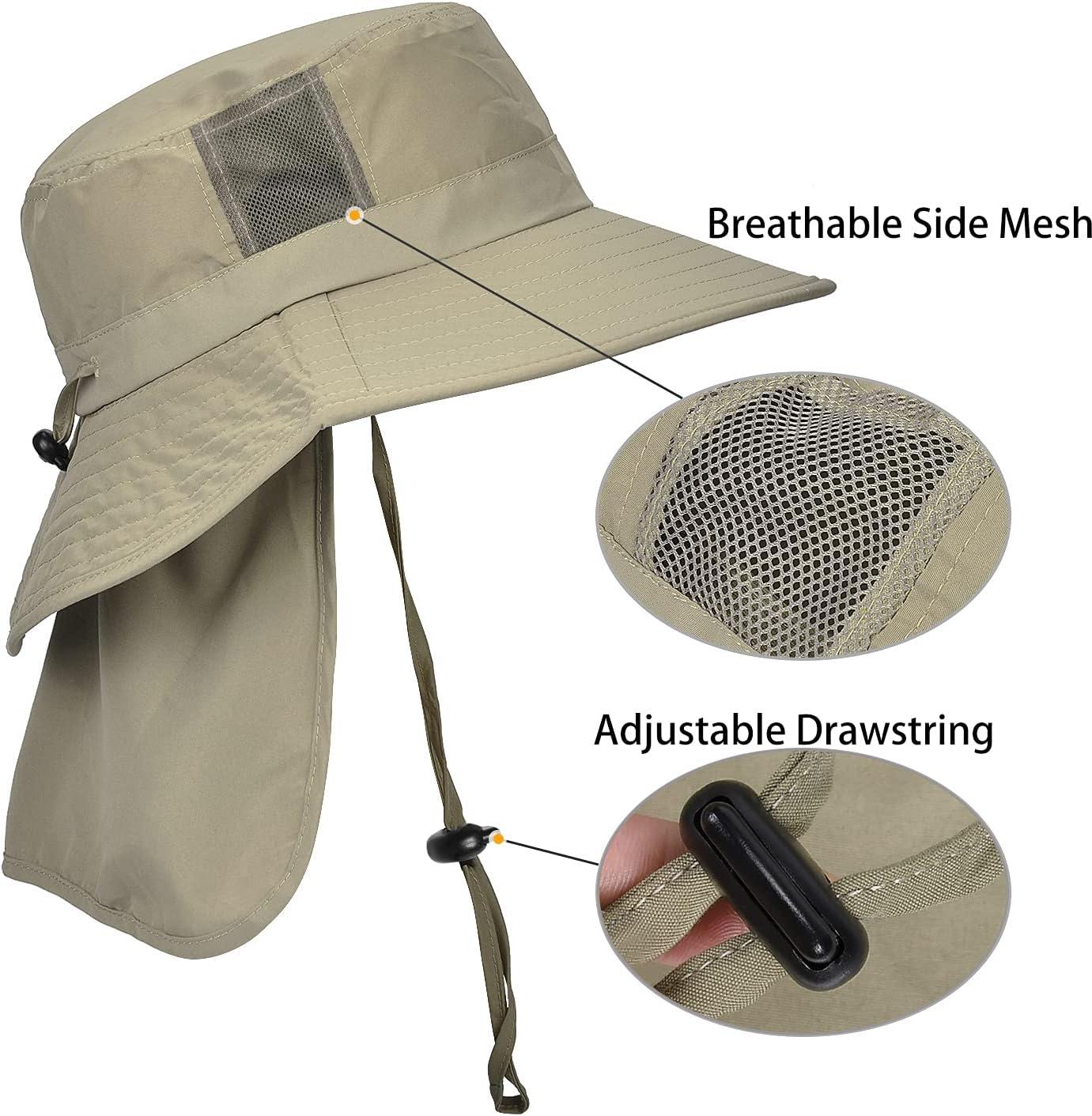 imageCatalonia Sun Hat for MenOutdoor Wide Brim Hat with Neck Flap Cover for Fishing Hiking Safari GardeningOlive Side Mesh