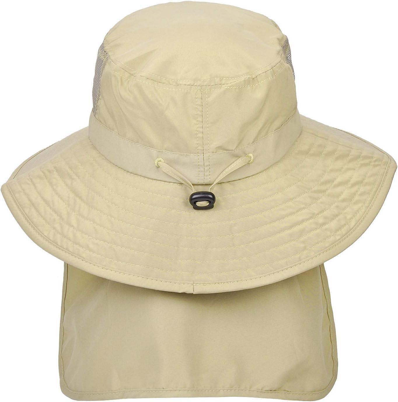 imageCatalonia Sun Hat for MenOutdoor Wide Brim Hat with Neck Flap Cover for Fishing Hiking Safari GardeningTan Side Mesh