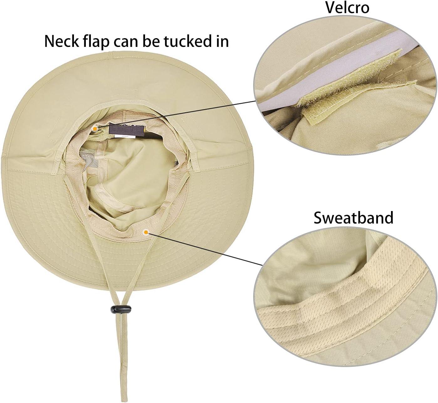 imageCatalonia Sun Hat for MenOutdoor Wide Brim Hat with Neck Flap Cover for Fishing Hiking Safari GardeningTan Side Mesh