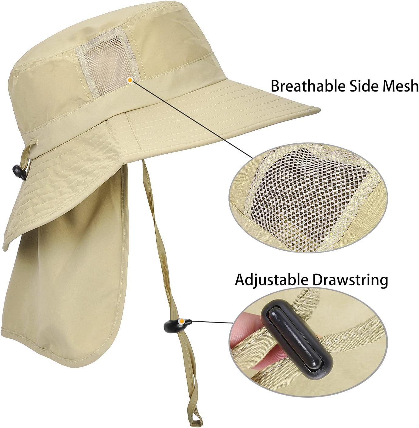 imageCatalonia Sun Hat for MenOutdoor Wide Brim Hat with Neck Flap Cover for Fishing Hiking Safari GardeningTan Side Mesh