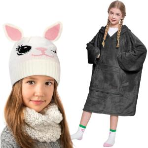 Catalonia Oversized Blanket Hoodie Sweatshirt for Kids & Kids Knit Hats