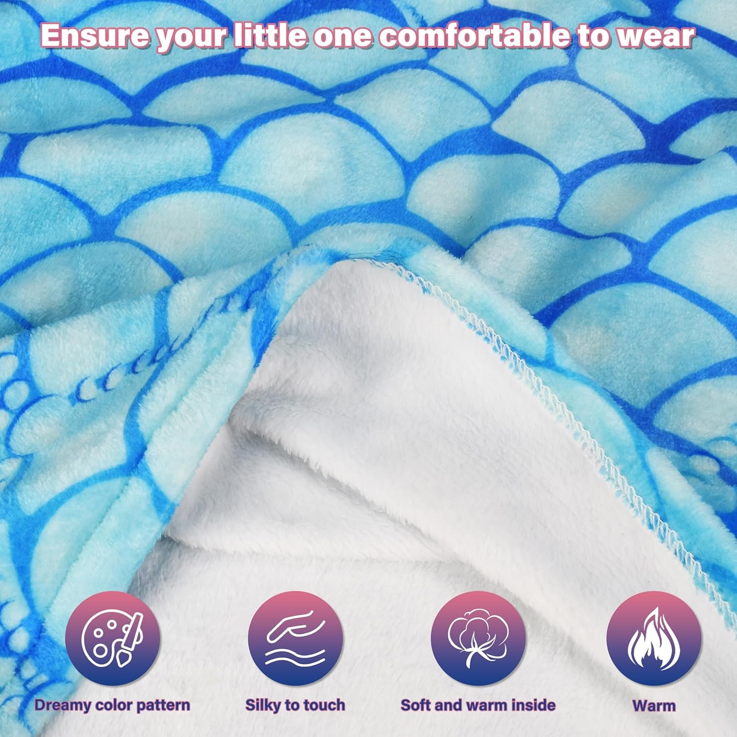 image:imageCatalonia Mermaid Tail Blanket for Girls Fish Tail Snuggly Blanket Cozy Fleece Mermaid Gift for KidsToddlersDeep Sea Pearl