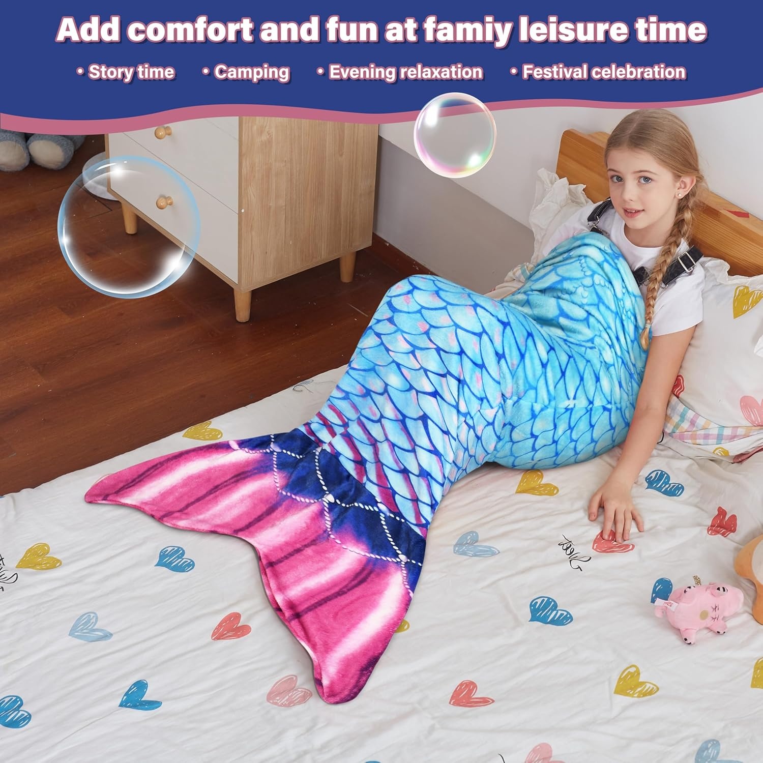 image:imageCatalonia Mermaid Tail Blanket for Girls Fish Tail Snuggly Blanket Cozy Fleece Mermaid Gift for KidsToddlersDeep Sea Pearl