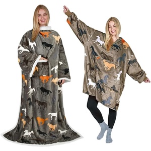 Catalonia Oversized Blanket Hoodie Sweatshirt & Sherpa Wearable Blanket with Sleeves Arms