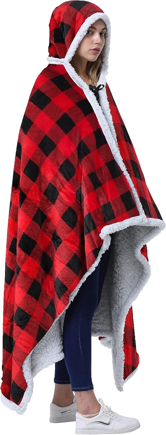 image:imageCatalonia Hooded Blanket Poncho Wearable Blanket with Hand Pockets DualLayer Wrap Throw for Extra Warmth Perfect for Reading TV Time amp Relaxing Christmas amp Birthday Gift for Women amp MenChecker