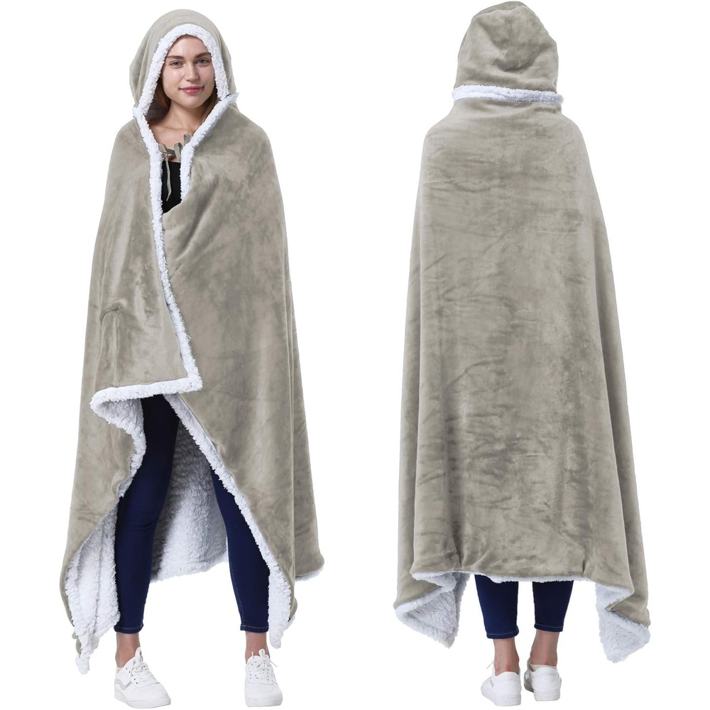 image:imageCatalonia Hooded Blanket Poncho Wearable Blanket with Hand Pockets  DualLayer Wrap Throw for Extra Warmth Perfect for Reading TV Time amp Relaxing Christmas amp Birthday Gift for Women amp MenCamel