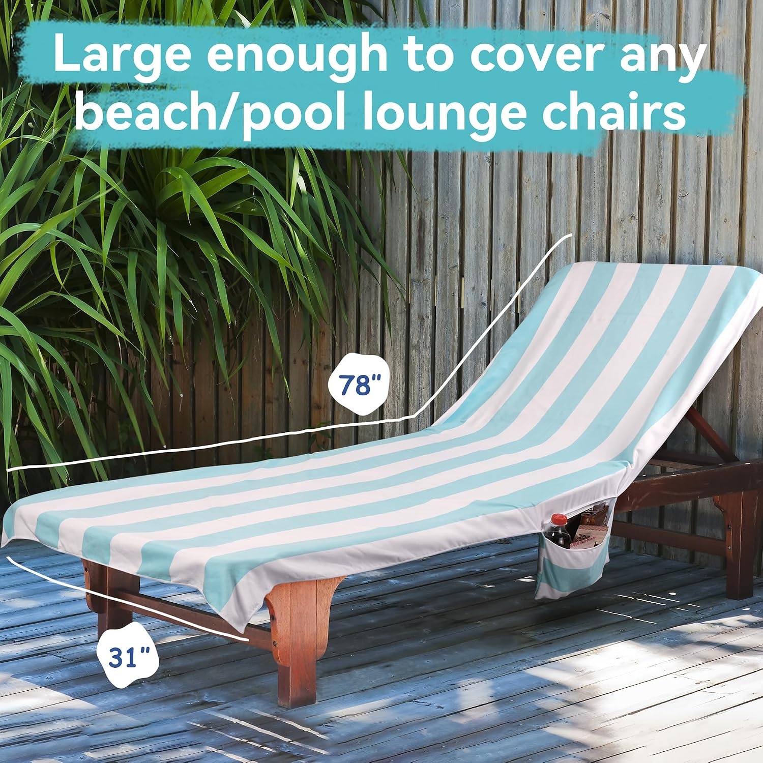image:imageCatalonia Lounge Chair Towel Cover Large Quick Dry Beach Chair Covers No Sliding Chaise Cover Towel for Outdoor Travel Pool Patio Sunbathing 78 x 31 in NavyMint Green Stripe